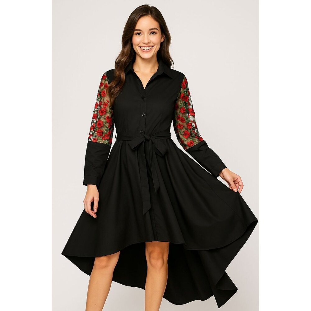 Nylon Apparel Dress Womens Large Blk Embroidered Mesh‎ Sleeves Whimsigoth Witchy